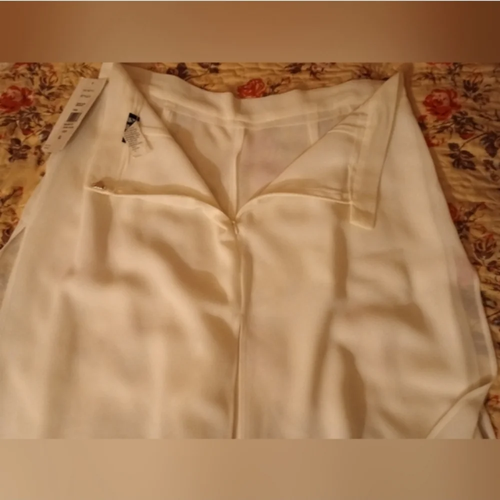 NWT Wide-Leg High Waisted Chiffon Trim White Pants Womens